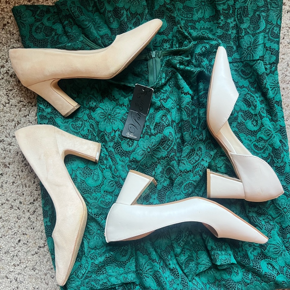 Elegant Cream Block Heel Pumps